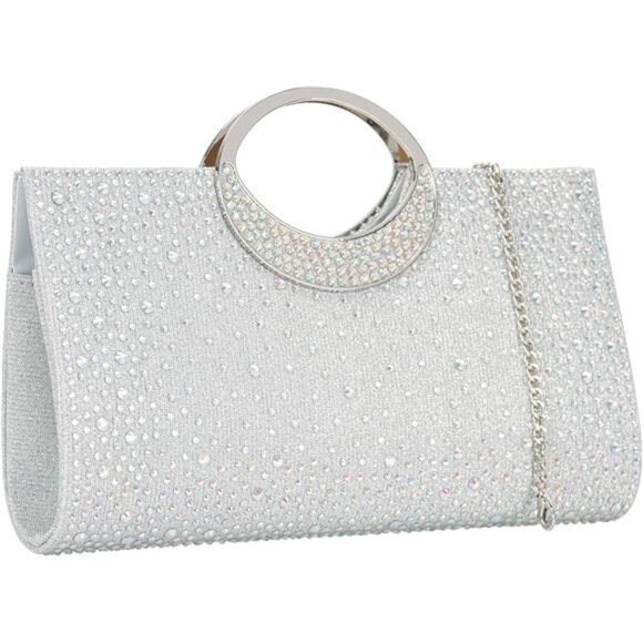 Rhinestone Clutch Handbag with Crystal Handle for Wedding Party Elegant